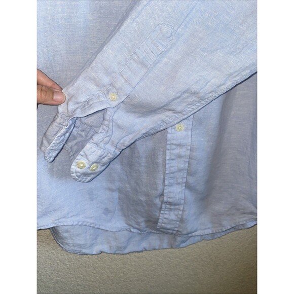 Brooks Brothers 346 Shirt Men Blue 100% Linen Button Down Long Sleeve M Luxury - Picture 5 of 9